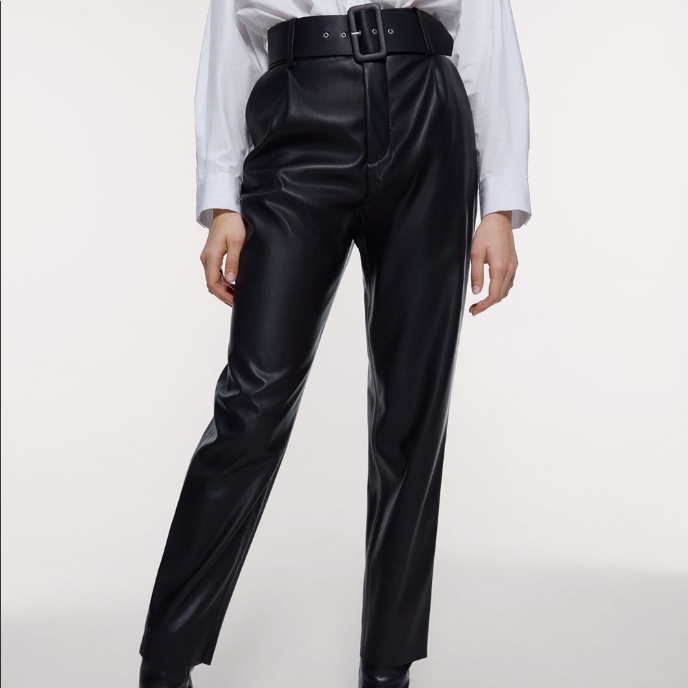 Zara Faux Leather Belted Pants